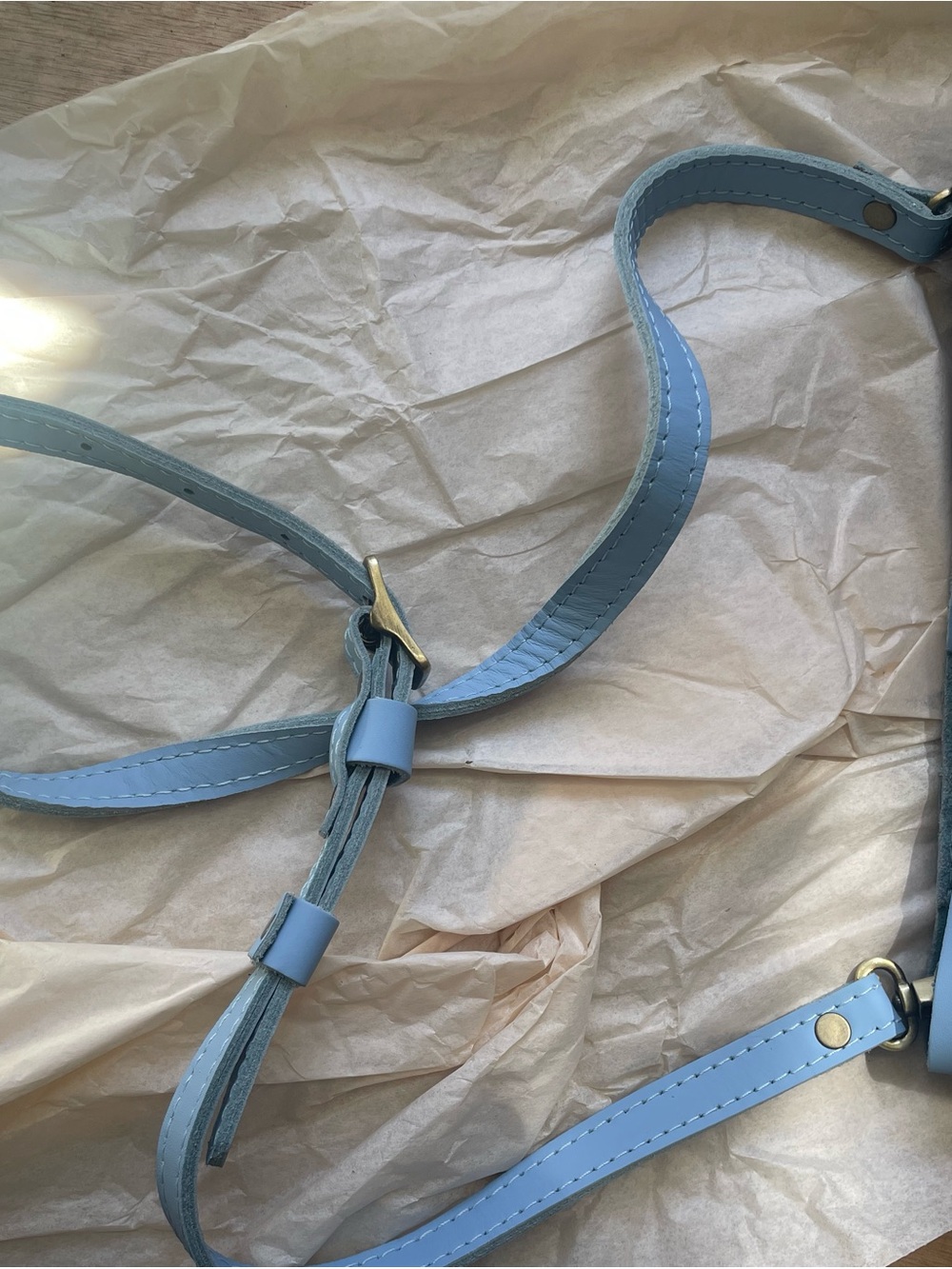 Portland Leather Light Blue Woven Patch Crossbody Bag - Picture 5 of 11